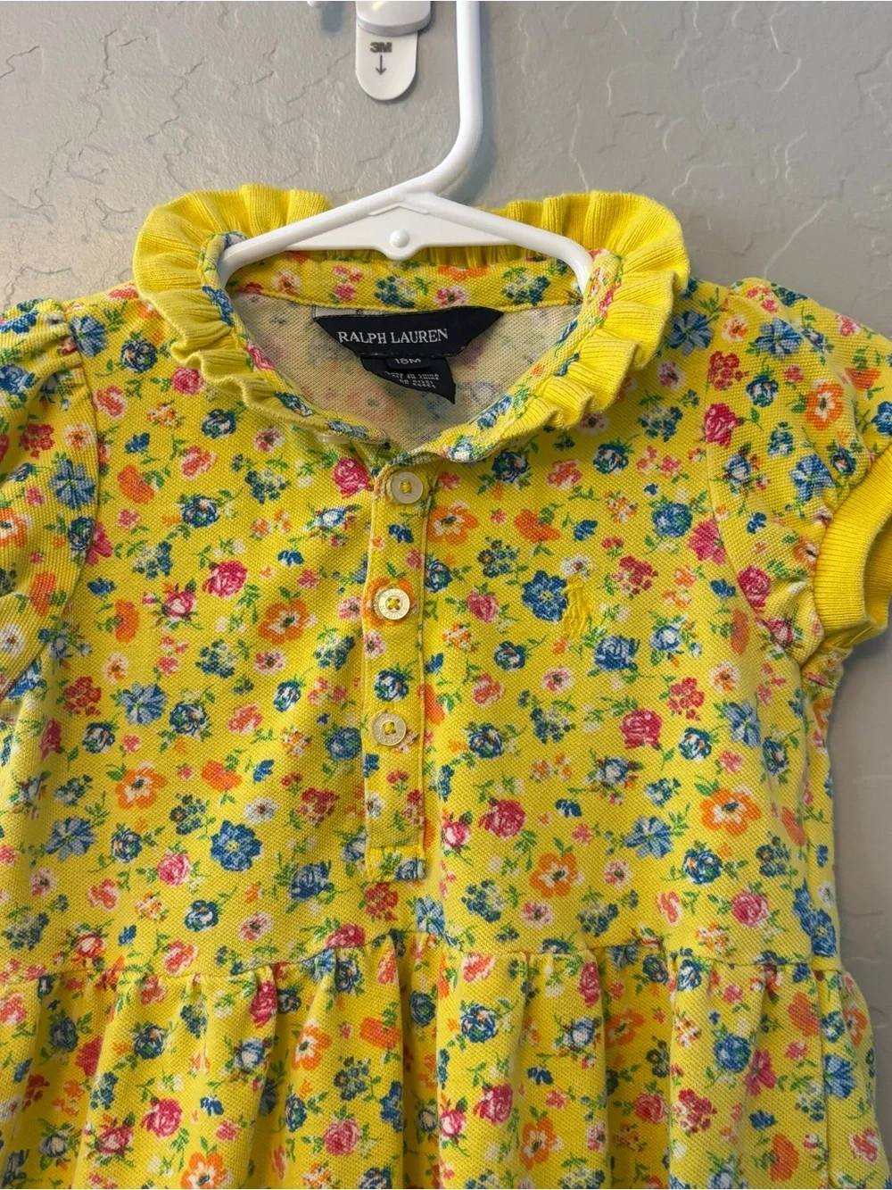 Ralph Lauren yellow floral short sleeve pique polo dress size 18 months